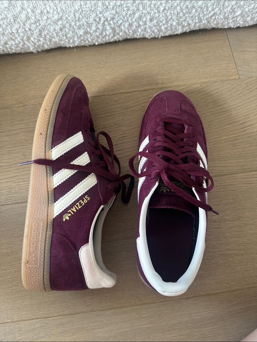 adidas Spezial Burgundy Suede Sneakers with White Stripes and Gum Sole - Picture 2 of 7